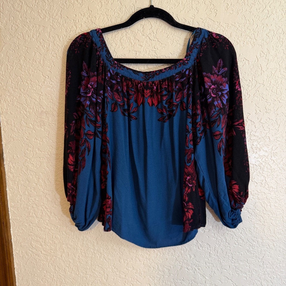 Free People Wild Memories Peasant Blouse in‎ Dark Turquoise Size Small Light - Picture 6 of 10
